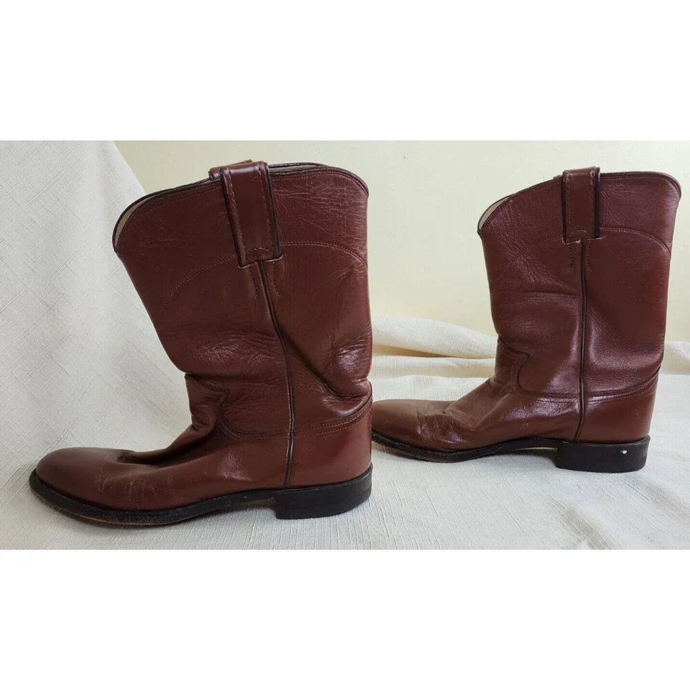 Justin Brown Leather Western Roper Cowboy Boots Men's Size 8.5 D Style 3404